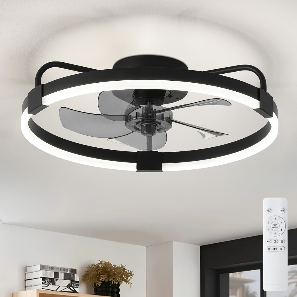 Modern Ceiling Fan with Light for Living Room, Dimmable LED Flush Mount Ceiling Fans Light, 6 Speeds Reversible Low Profle Ceiing Fans, Timing Quiet Ceiling Fans for Bedroom, Kitchen, Office