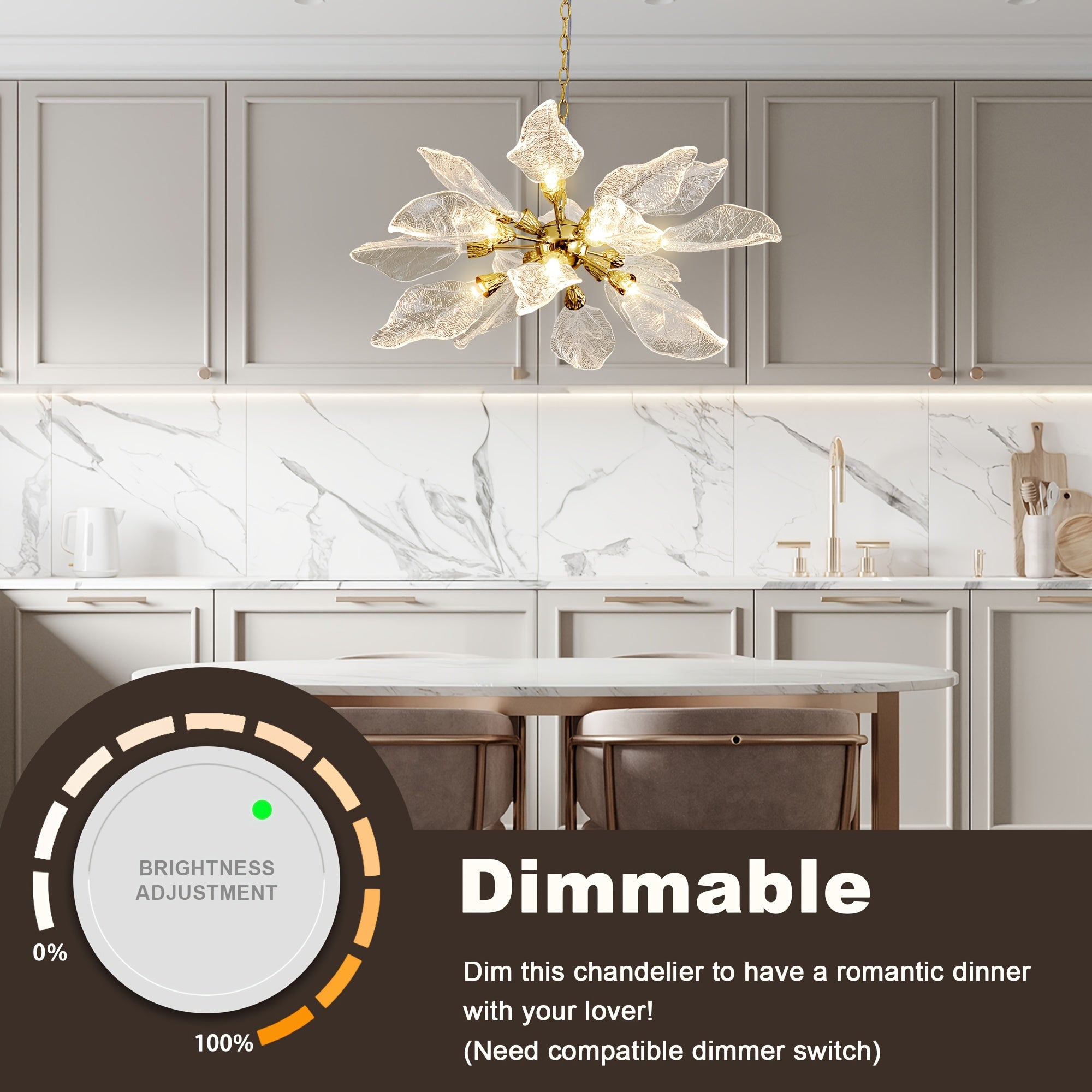 31in Platinum Leaf Pendant Light, Golden Silvery Pendant Light, Living Room Decoration, Bedroom Decoration, Kitchen Decoration, Central Island Pendant Light, Adjustable Pendant Light (Including Light Bulbs)