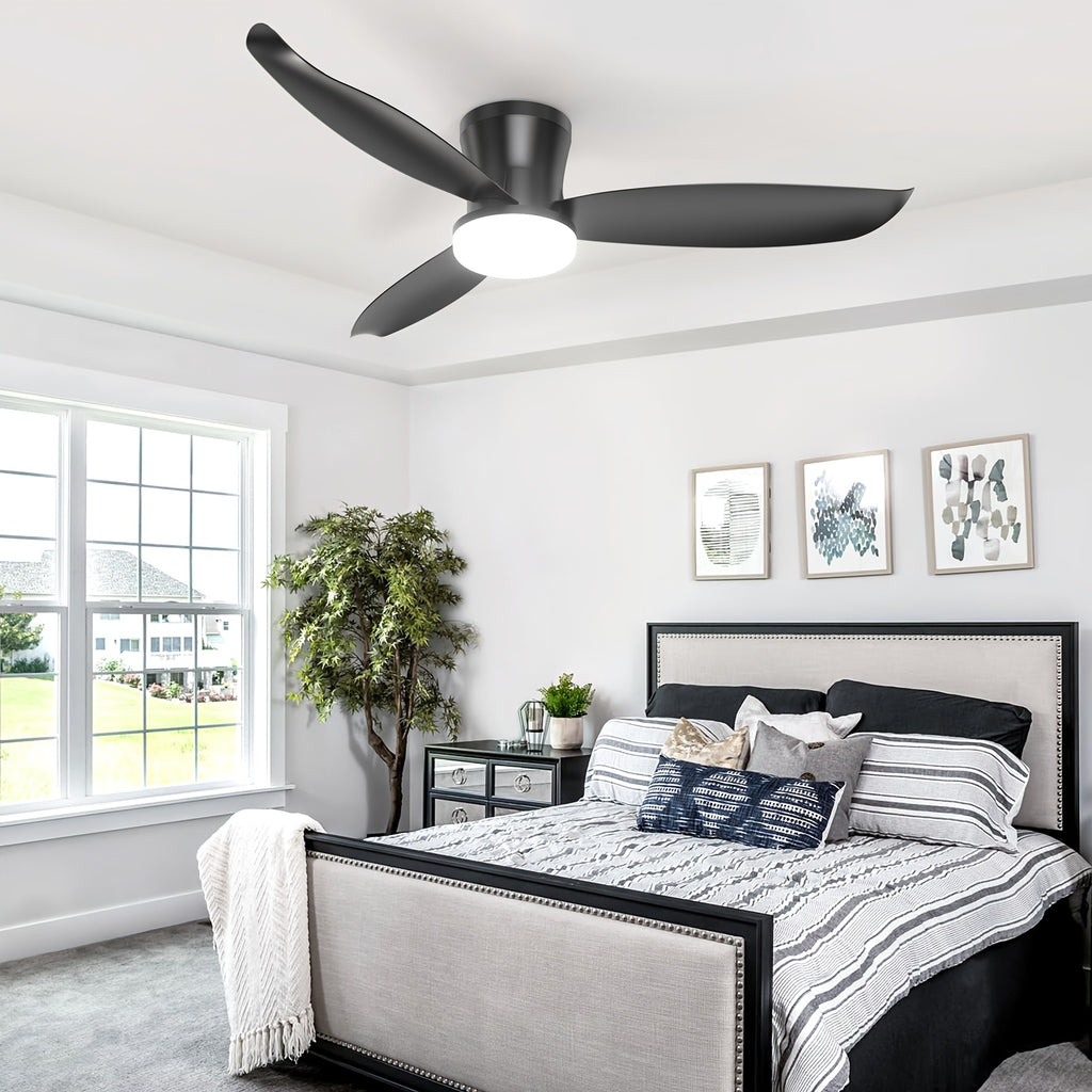 42 Inch Ceiling Fans with Lights, Low Profile Ceiling Fan with Light And Remote, Flush Mount, Dimmable LED, Reversible DC Motor - Modern Black for Bedroom, Indoor\u002FOutdoor Use
