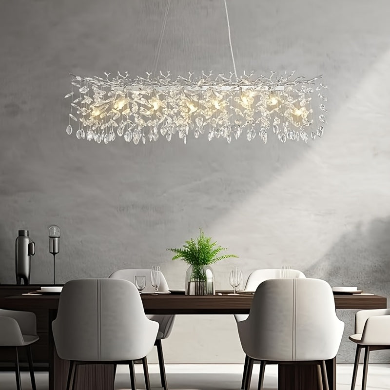 70 Inch Crystal Chandelier, 47\u002F60\u002F70 Inch Silvery Golden Branch Chandelier, Rectangular Raindrop Chandelier, Suitable for Restaurant, Living Room, Kitchen Island, Bedroom, Lobby, 14\u002F16\u002F20 Luxury Chandelier Lights Home Decor