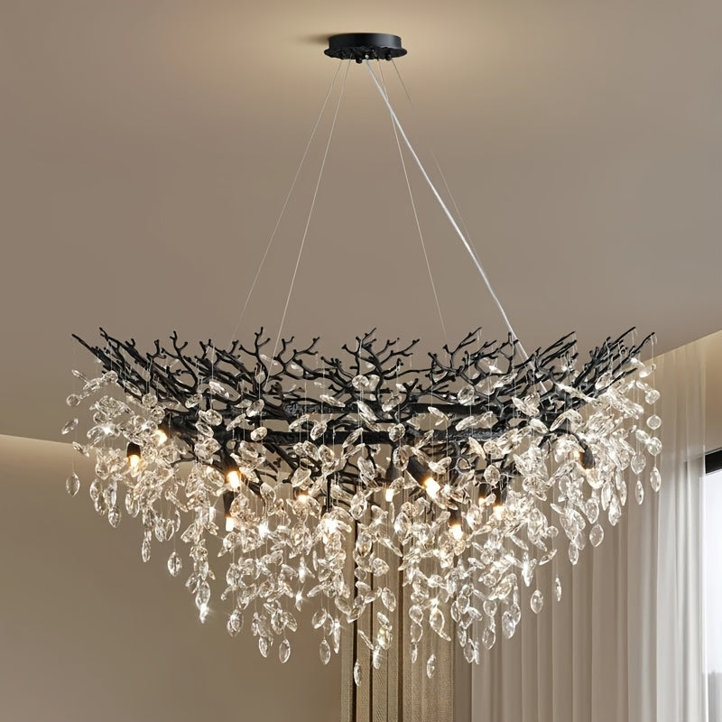 Pendant Light Made of Golden, Silver, And Black Crystals, Suitable for Hanging. It Is Adjustable And Features K9 Crystals, Perfect for Decorating Bedrooms, Living Rooms, And Studies