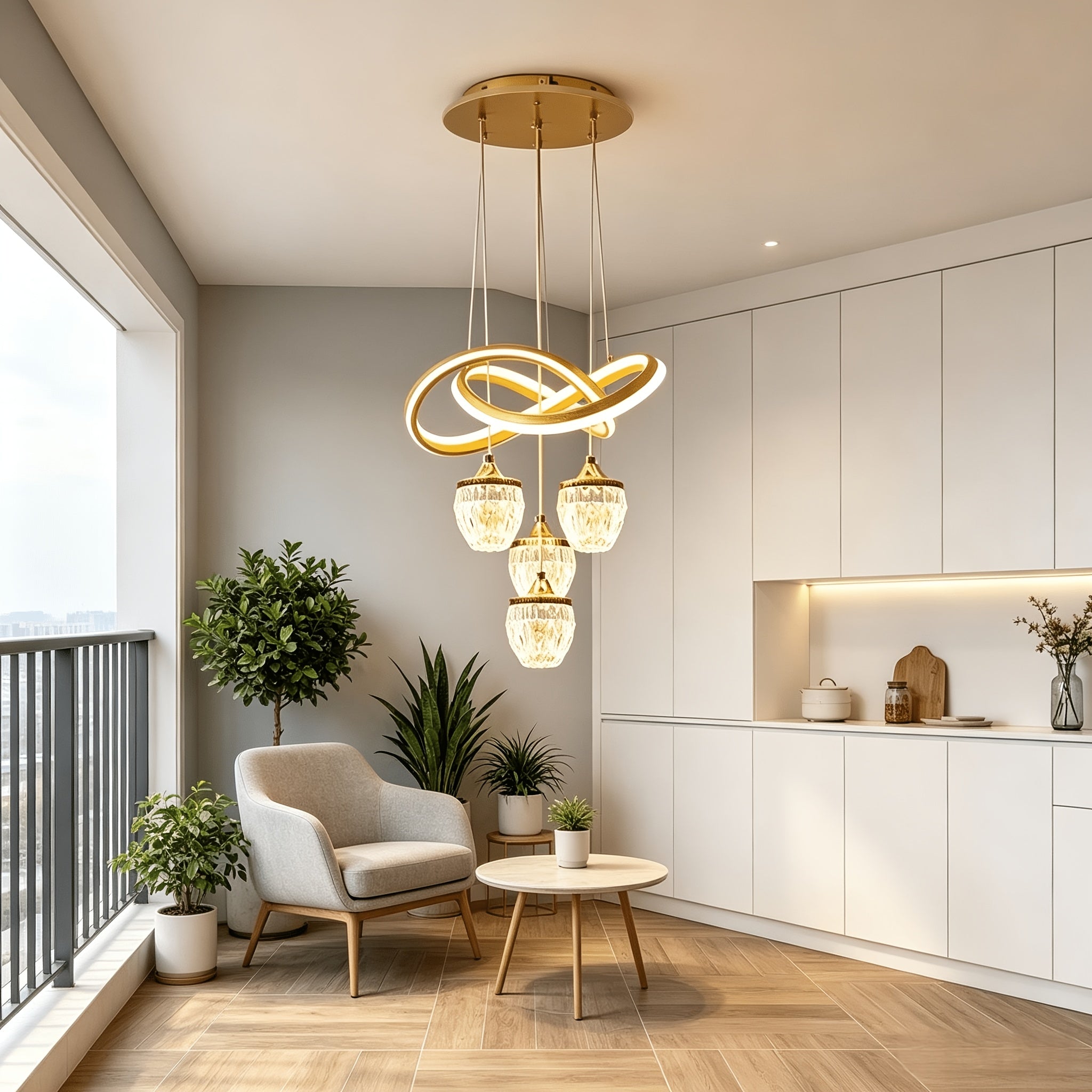 Modern Fashion LED Indoor Pendant Lights, 4 Pineapple-shaped Hanging Chandeliers, 3 Adjustable Color Temperatures, Adjustable Sensitivity, Home Lighting Fixtures Suitable for Kitchens, Dining Rooms, Bedrooms, And More