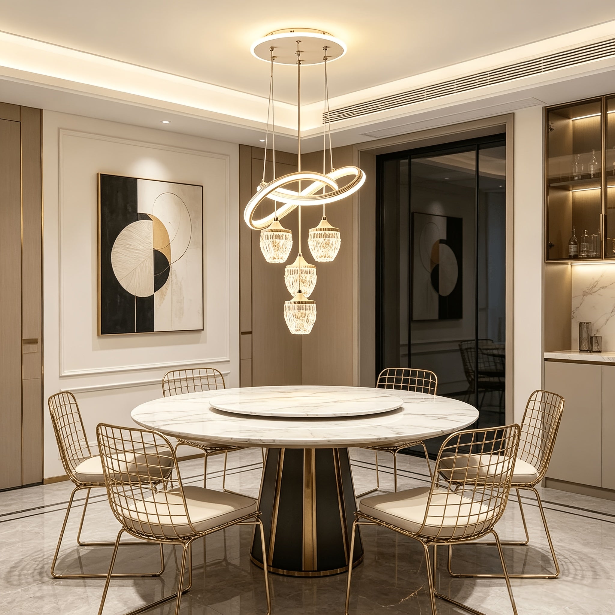 Modern Fashion LED Indoor Pendant Lights, 4 Pineapple-shaped Hanging Chandeliers, 3 Adjustable Color Temperatures, Adjustable Sensitivity, Home Lighting Fixtures Suitable for Kitchens, Dining Rooms, Bedrooms, And More