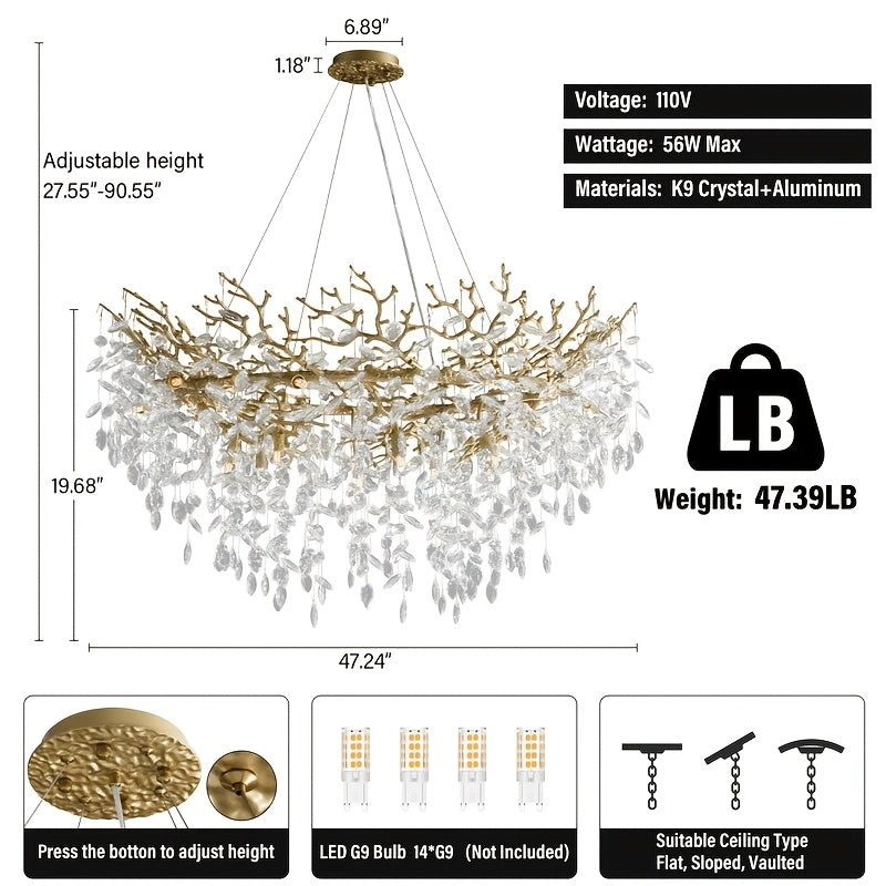 Pendant Light Made of Golden, Silver, And Black Crystals, Suitable for Hanging. It Is Adjustable And Features K9 Crystals, Perfect for Decorating Bedrooms, Living Rooms, And Studies