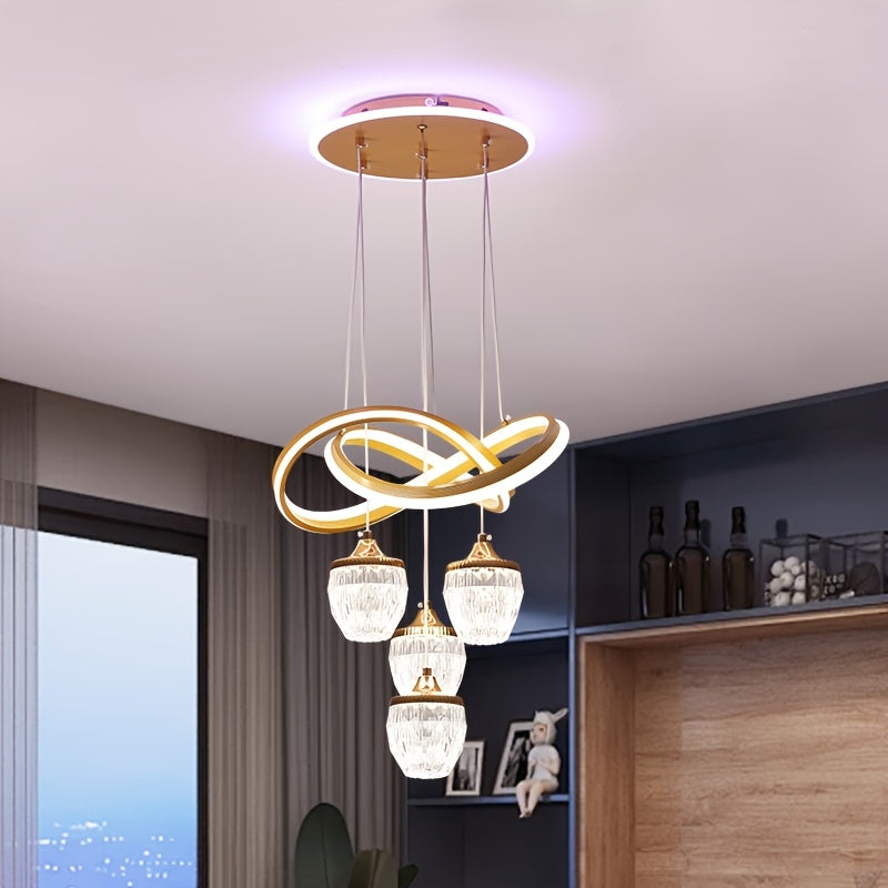 Modern Fashion LED Indoor Pendant Lights, 4 Pineapple-shaped Hanging Chandeliers, 3 Adjustable Color Temperatures, Adjustable Sensitivity, Home Lighting Fixtures Suitable for Kitchens, Dining Rooms, Bedrooms, And More