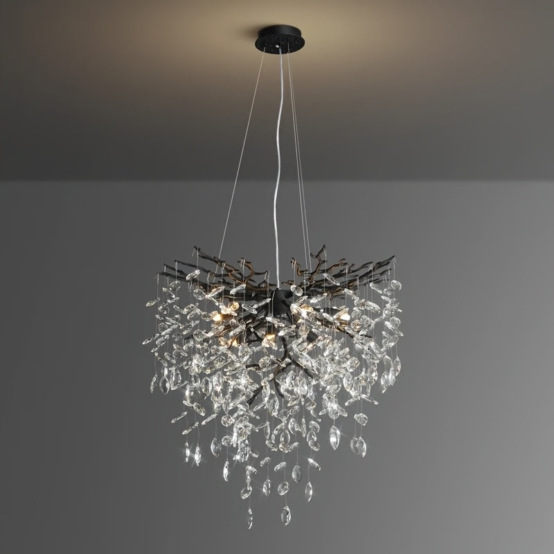 Pendant Light Made of Golden, Silver, And Black Crystals, Suitable for Hanging. It Is Adjustable And Features K9 Crystals, Perfect for Decorating Bedrooms, Living Rooms, And Studies