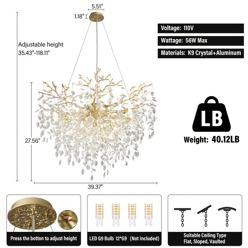 Pendant Light Made of Golden, Silver, And Black Crystals, Suitable for Hanging. It Is Adjustable And Features K9 Crystals, Perfect for Decorating Bedrooms, Living Rooms, And Studies