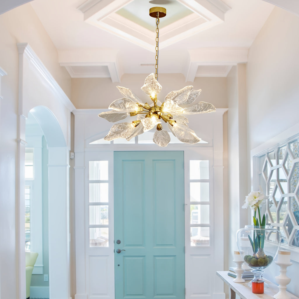 31in Platinum Leaf Pendant Light, Golden Silvery Pendant Light, Living Room Decoration, Bedroom Decoration, Kitchen Decoration, Central Island Pendant Light, Adjustable Pendant Light (Including Light Bulbs)
