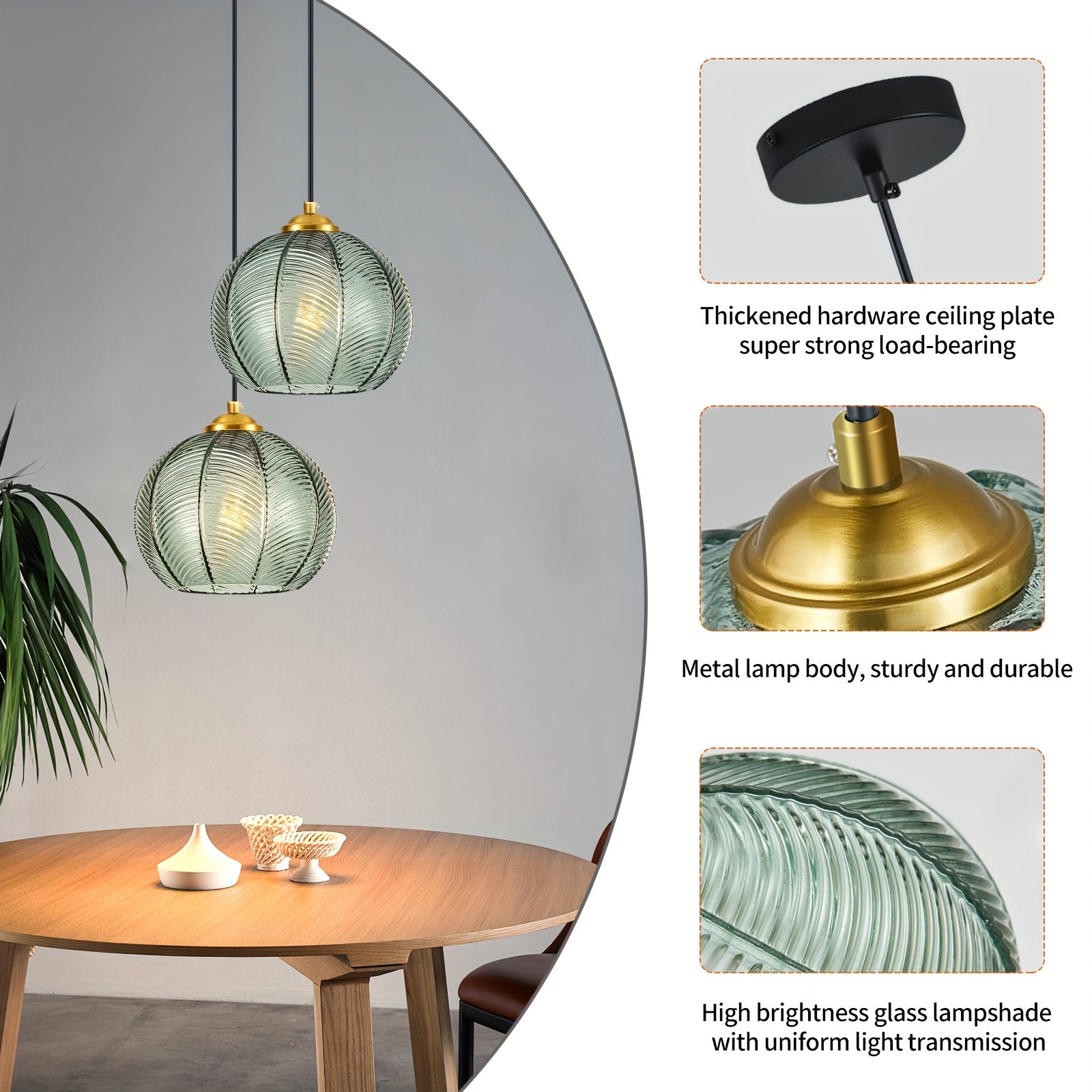 1pc\u002F2pcs\u002F3pcs Modern Gray-Green Glass Chandelier, Kitchen Island Hanging Pendant Light Blown Glass Spherical Pendant Light Modern Living Room Pendant Light Glass Pendant Light for Dining Room