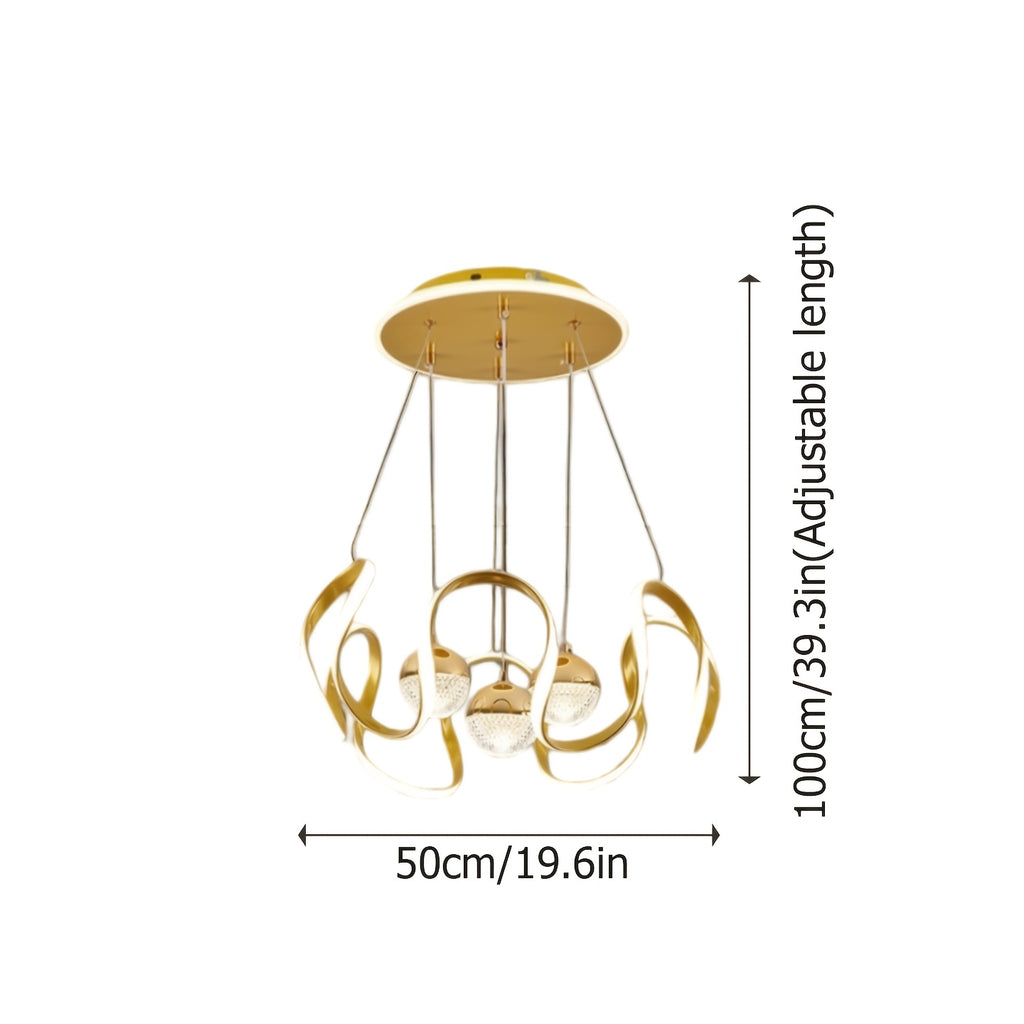 Wave-Shaped LED Pendant Light. Three Light Colors Are Adjustable, Height Is Adjustable. Suitable for Above The Dining Room, Bedroom, Study, And Living Room