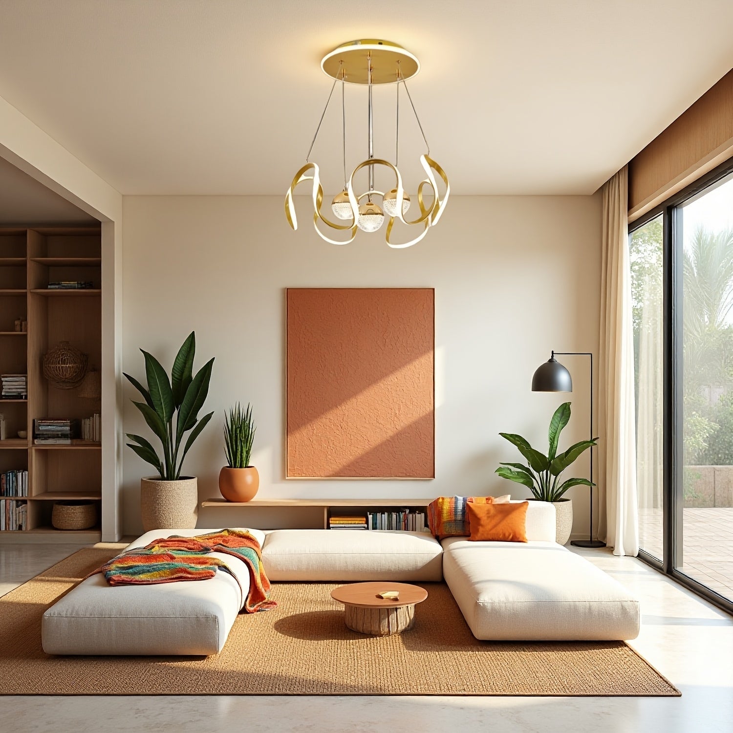 Wave-Shaped LED Pendant Light. Three Light Colors Are Adjustable, Height Is Adjustable. Suitable for Above The Dining Room, Bedroom, Study, And Living Room