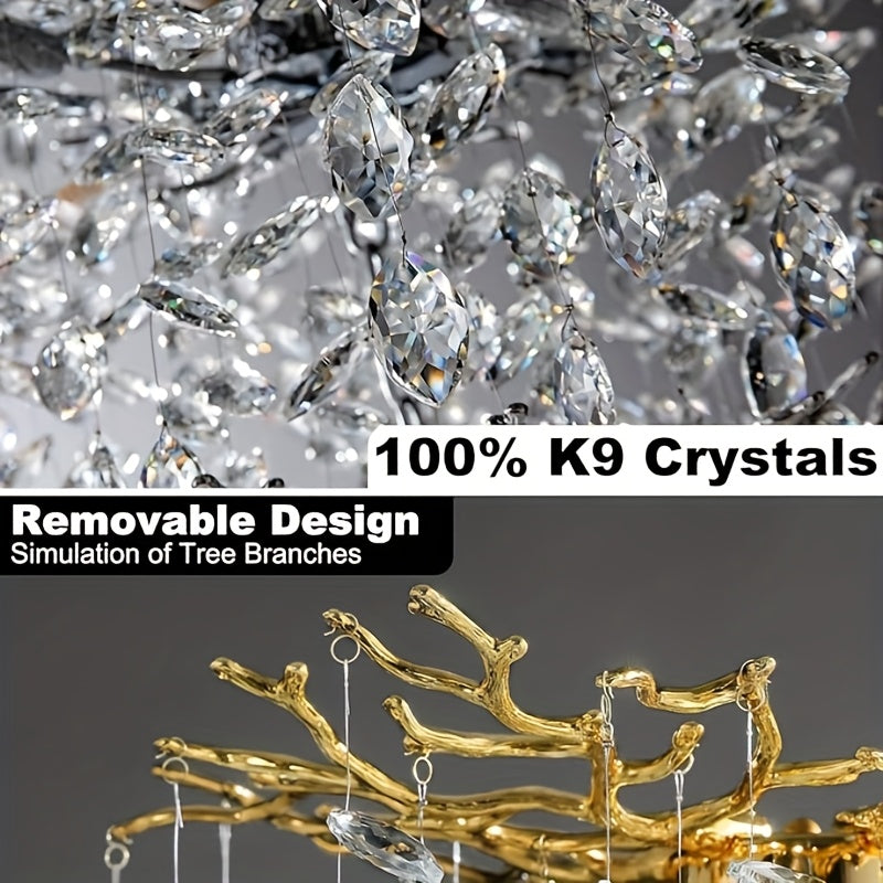 70 Inch Crystal Chandelier, 47\u002F60\u002F70 Inch Silvery Golden Branch Chandelier, Rectangular Raindrop Chandelier, Suitable for Restaurant, Living Room, Kitchen Island, Bedroom, Lobby, 14\u002F16\u002F20 Luxury Chandelier Lights Home Decor