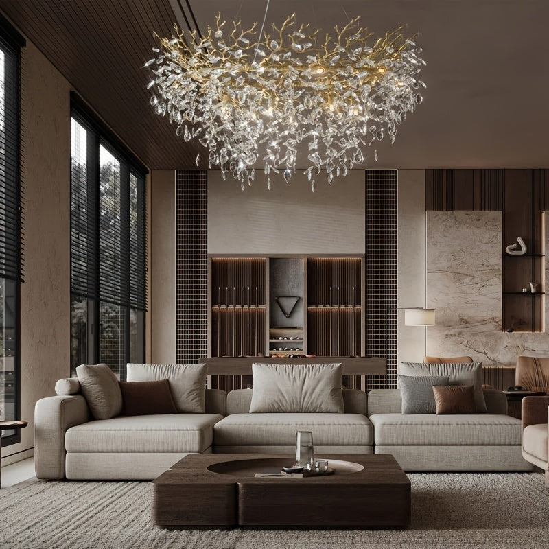 Pendant Light Made of Golden, Silver, And Black Crystals, Suitable for Hanging. It Is Adjustable And Features K9 Crystals, Perfect for Decorating Bedrooms, Living Rooms, And Studies