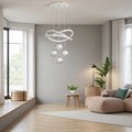 Modern LED Pendant Light with 4 Spherical Shades and Circular Light Ring, Featuring Adjustable Three Light Colors, Adjustable Height, and Illuminated Base; Suitable for Living Room, Dining Room, Bedroom, Etc.; Spherical Light Fixture, High-Quality