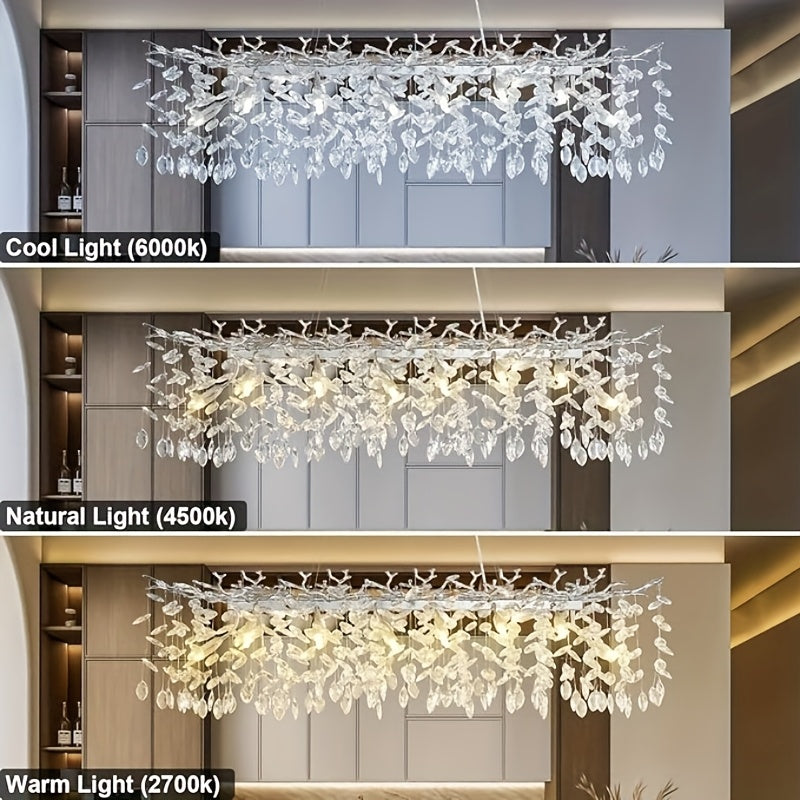 70 Inch Crystal Chandelier, 47\u002F60\u002F70 Inch Silvery Golden Branch Chandelier, Rectangular Raindrop Chandelier, Suitable for Restaurant, Living Room, Kitchen Island, Bedroom, Lobby, 14\u002F16\u002F20 Luxury Chandelier Lights Home Decor
