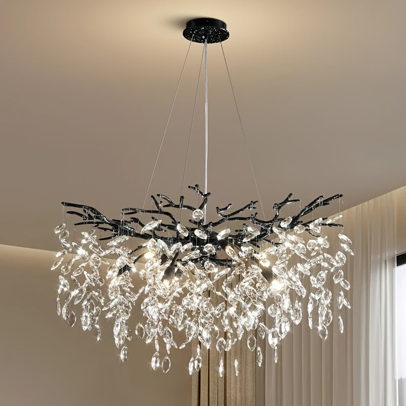 Pendant Light Made of Golden, Silver, And Black Crystals, Suitable for Hanging. It Is Adjustable And Features K9 Crystals, Perfect for Decorating Bedrooms, Living Rooms, And Studies