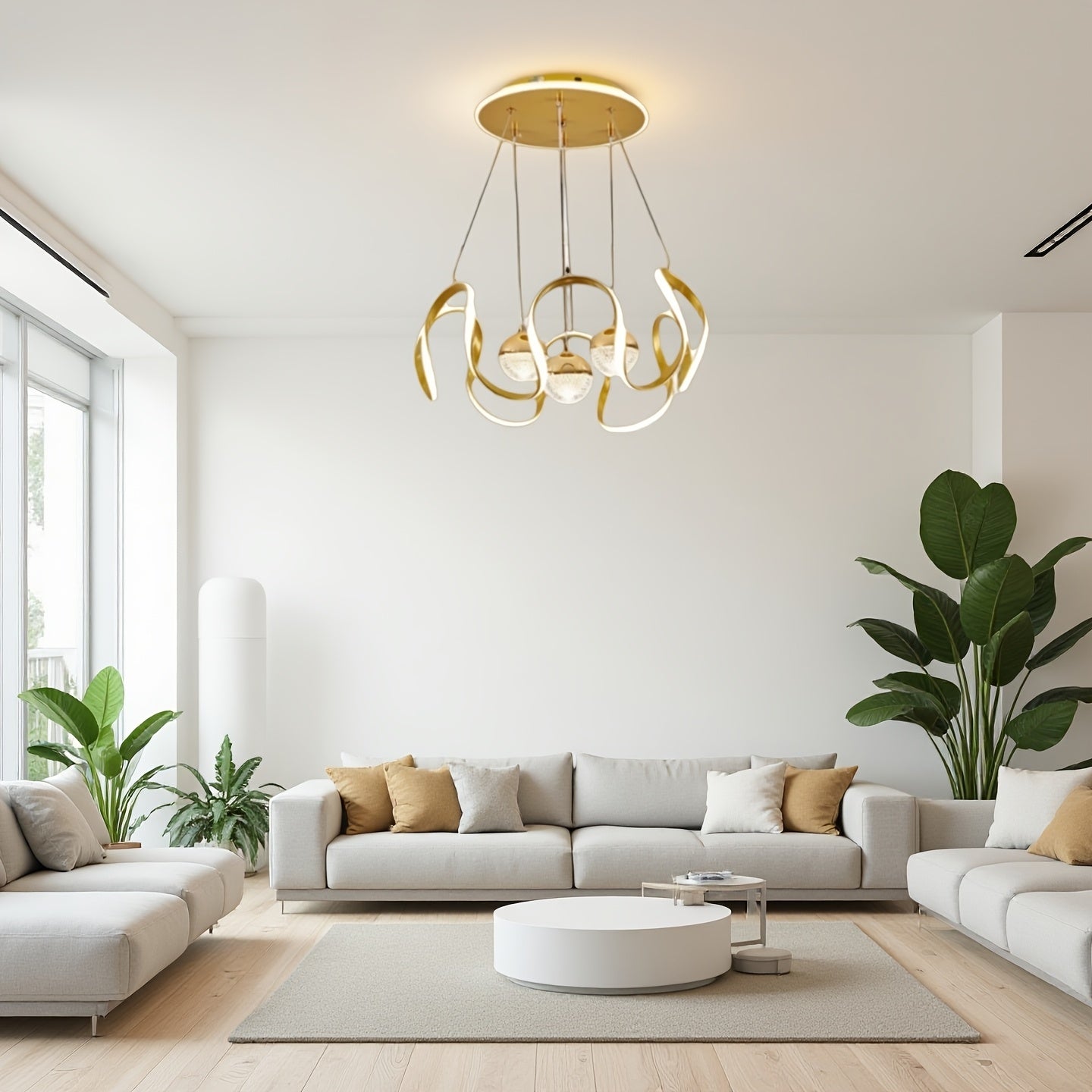 Wave-Shaped LED Pendant Light. Three Light Colors Are Adjustable, Height Is Adjustable. Suitable for Above The Dining Room, Bedroom, Study, And Living Room