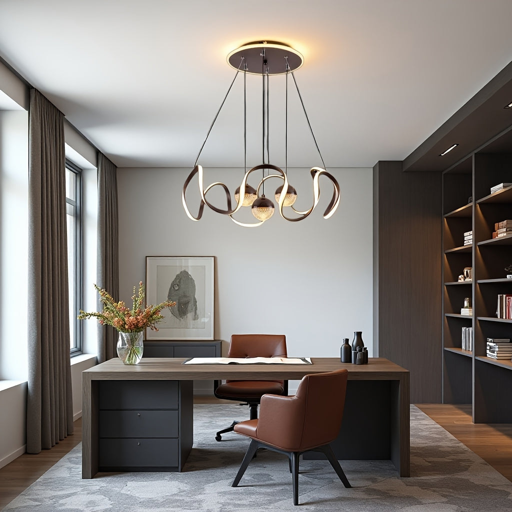 Wave-Shaped LED Pendant Light. Three Light Colors Are Adjustable, Height Is Adjustable. Suitable for Above The Dining Room, Bedroom, Study, And Living Room
