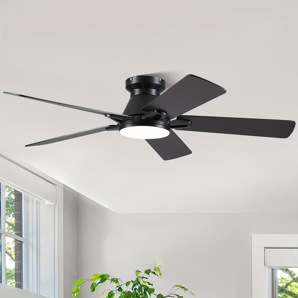 Illuminated Ceiling Fan, 52-Inch Slim Design Lighted Ceiling Fan, Flush-Mounted, Reversible, Adjustable Brightness, Quiet Operation, Black\u002FWhite Ceiling Fan Suitable for Bedroom, Indoor\u002FOutdoor Use