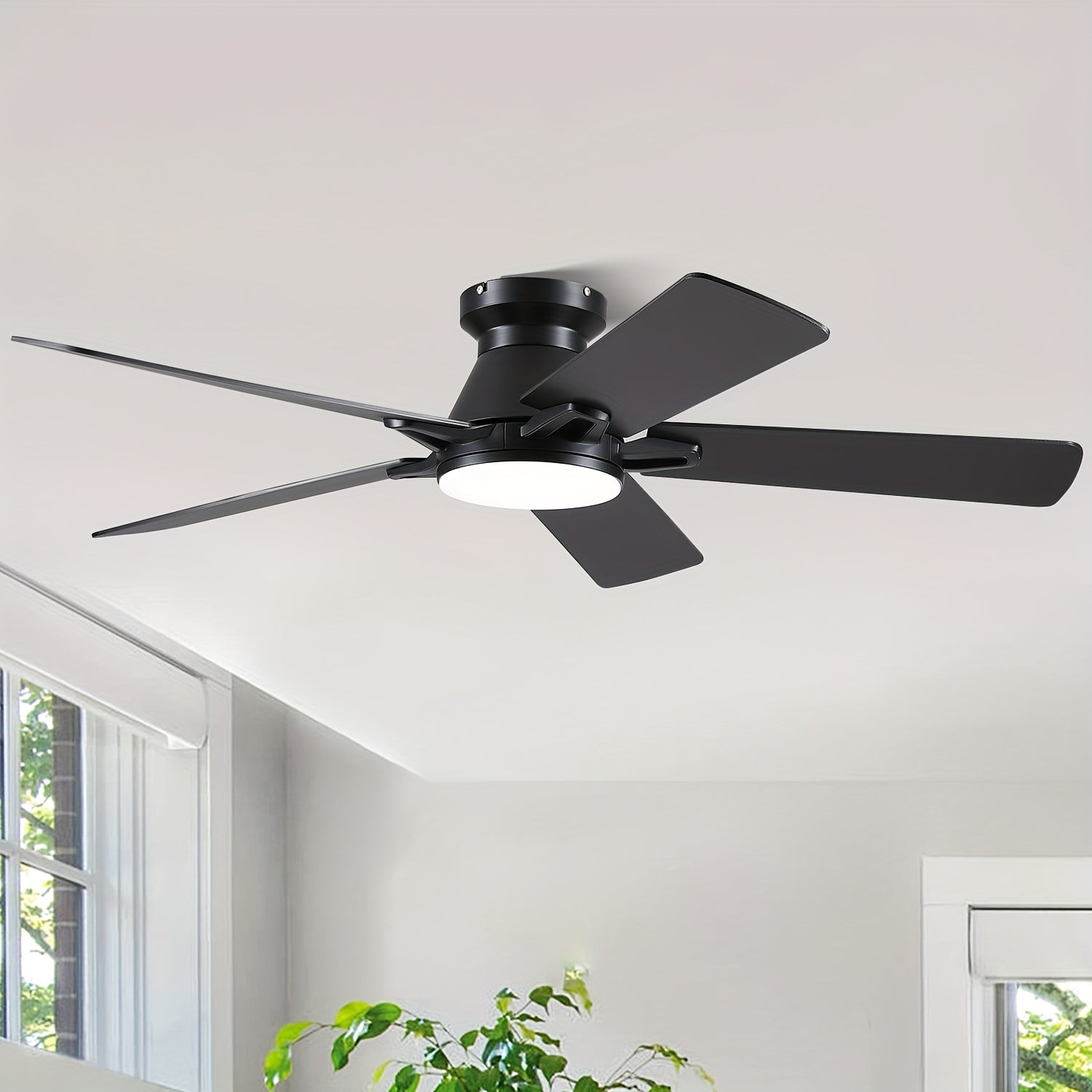 Illuminated Ceiling Fan, 52-Inch Slim Design Lighted Ceiling Fan, Flush-Mounted, Reversible, Adjustable Brightness, Quiet Operation, Black\u002FWhite Ceiling Fan Suitable for Bedroom, Indoor\u002FOutdoor Use