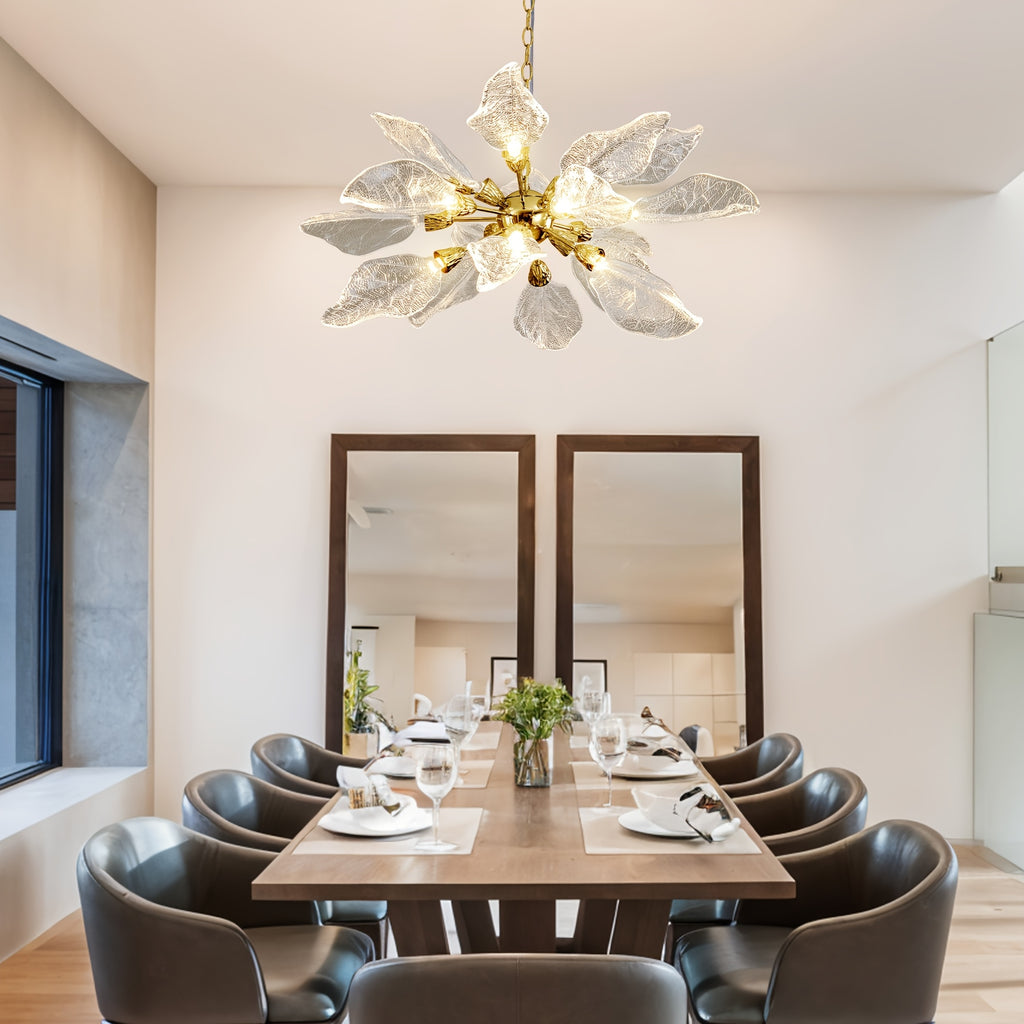 31in Platinum Leaf Pendant Light, Golden Silvery Pendant Light, Living Room Decoration, Bedroom Decoration, Kitchen Decoration, Central Island Pendant Light, Adjustable Pendant Light (Including Light Bulbs)