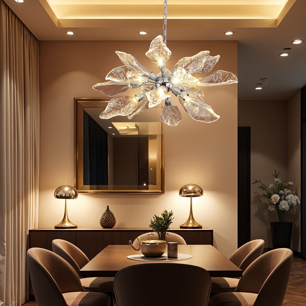 31in Platinum Leaf Pendant Light, Golden Silvery Pendant Light, Living Room Decoration, Bedroom Decoration, Kitchen Decoration, Central Island Pendant Light, Adjustable Pendant Light (Including Light Bulbs)