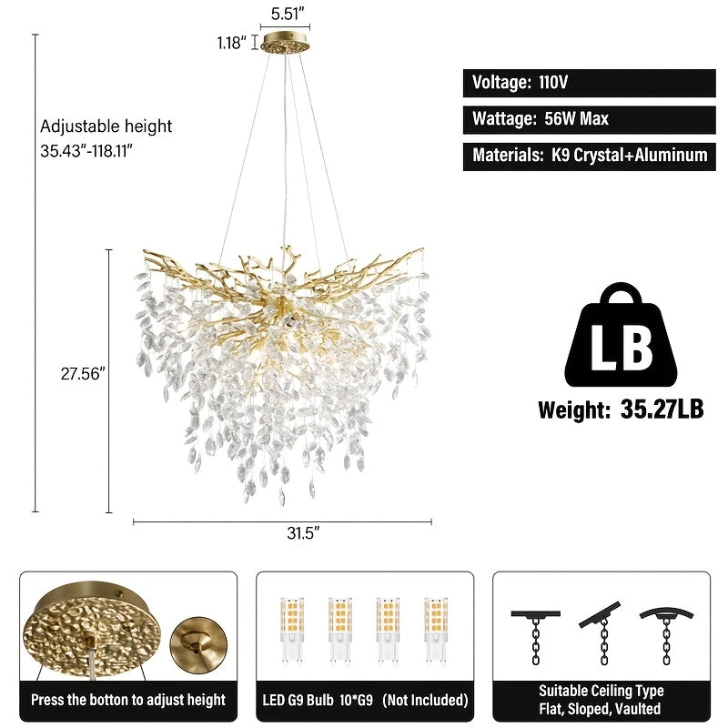 Pendant Light Made of Golden, Silver, And Black Crystals, Suitable for Hanging. It Is Adjustable And Features K9 Crystals, Perfect for Decorating Bedrooms, Living Rooms, And Studies