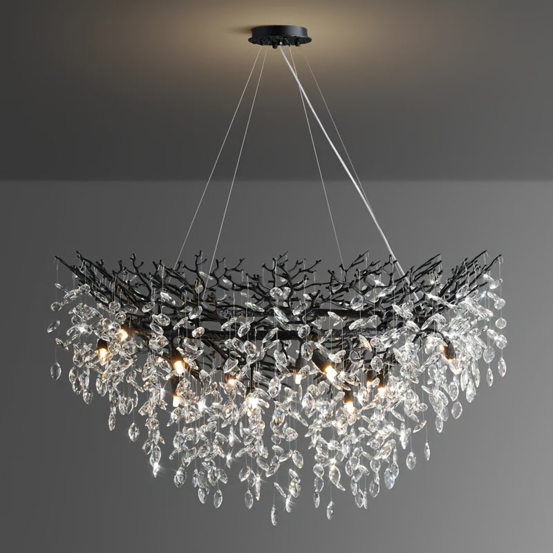 Pendant Light Made of Golden, Silver, And Black Crystals, Suitable for Hanging. It Is Adjustable And Features K9 Crystals, Perfect for Decorating Bedrooms, Living Rooms, And Studies