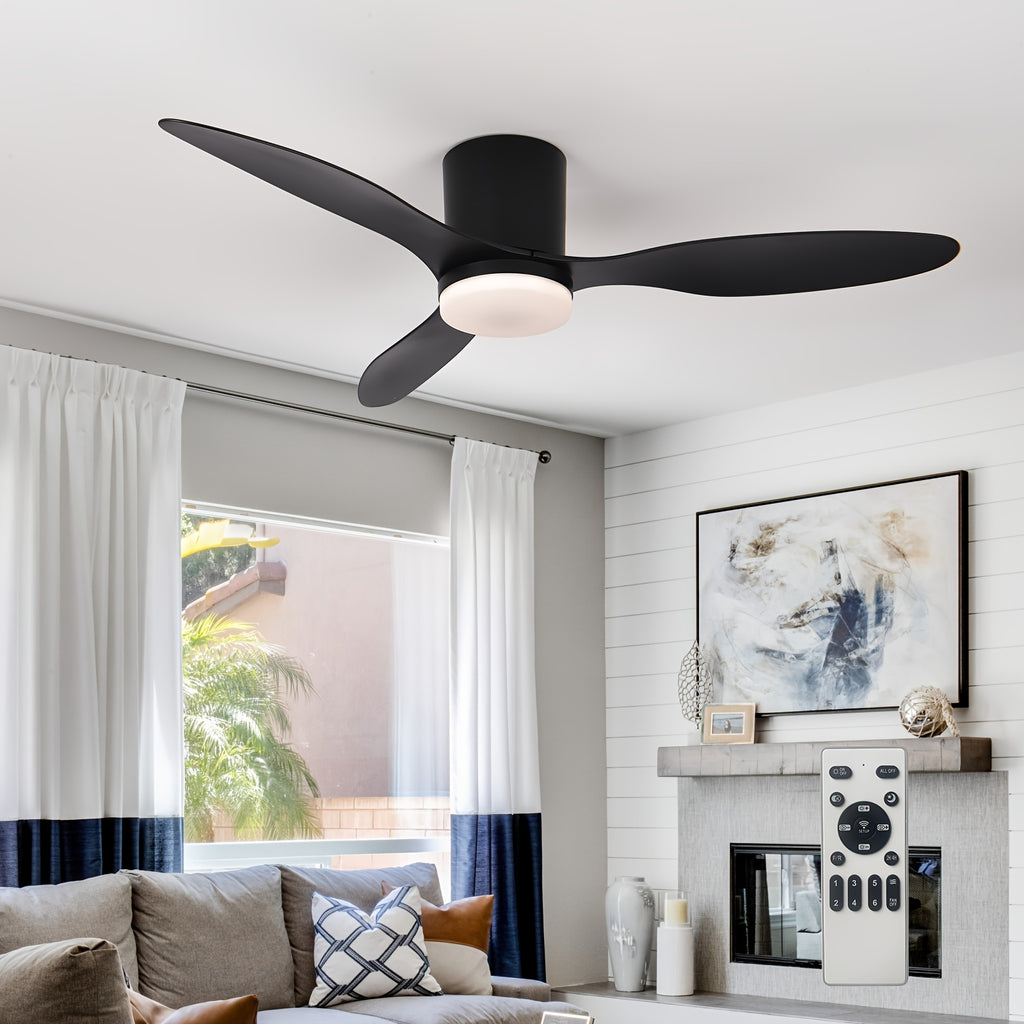 42 Inch Modern LED Ceiling Fan Light, 3 Fish Tail Shaped Fan Blades, With Remote Control, 3 Color Temperatures And 6 Adjustable Wind Speeds, Timing Function, Suitable For Indoor Use, Suitable For Living Rooms, Bedrooms, Dining Rooms, Study Rooms