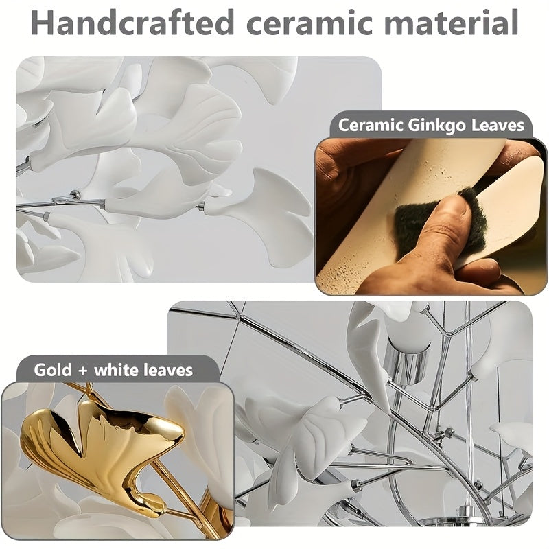 Ceramic Ginkgo Leaf Shaped Pendant Light, Living Room Decoration, Kitchen Decoration, Bedroom Decoration, Modern Art Decoration, Adjustable Pendant Light, Ceiling Lighting Fixtures